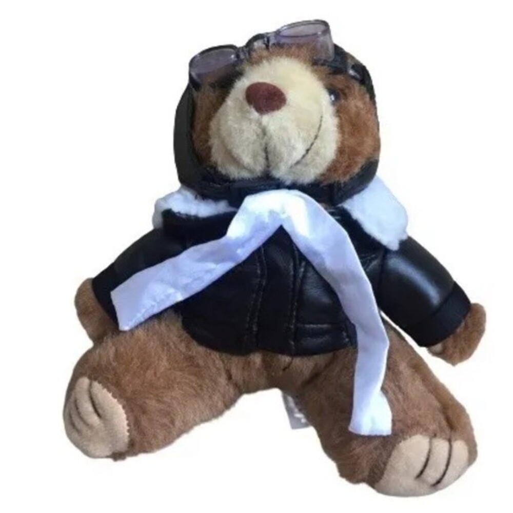 Green Pond Group AVIATOR PILOT BEAR w/Faux Leather Jacket Goggles Plush 8"